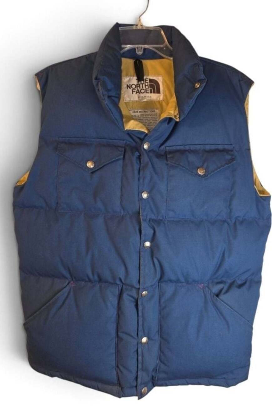 Vintage The North Face Brown Label Down Puffer Vest Blue Size L Made in USA